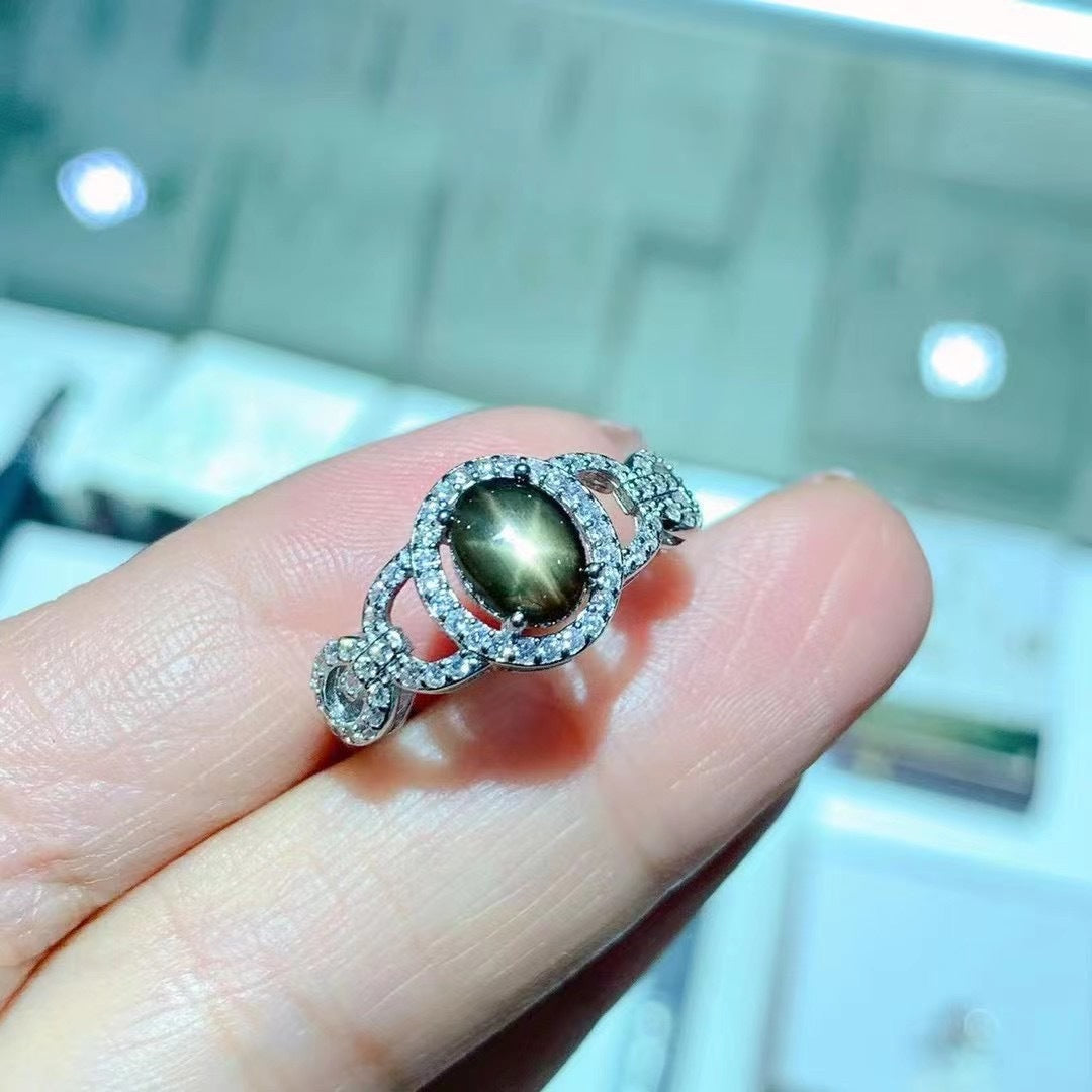 S925 Silver Natural Star Sapphire Ring