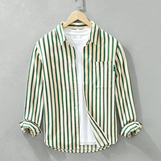 Loose Vertical Striped Long-sleeve Shirt