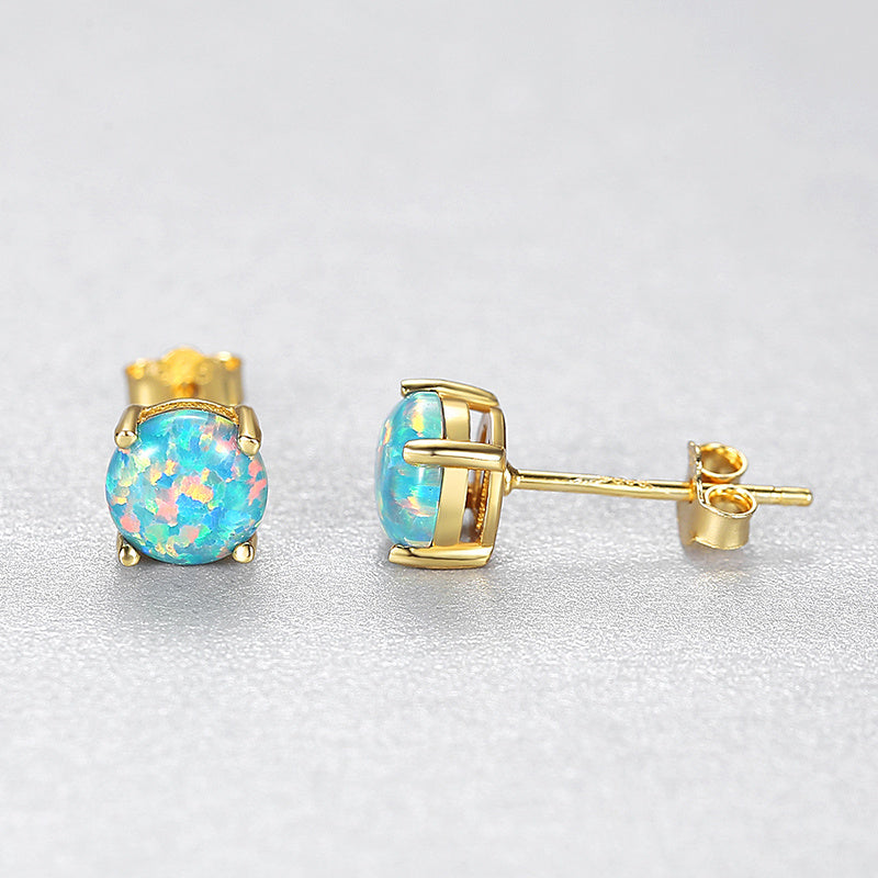 S925 Silver Four-Claw Round Ear Studs Female