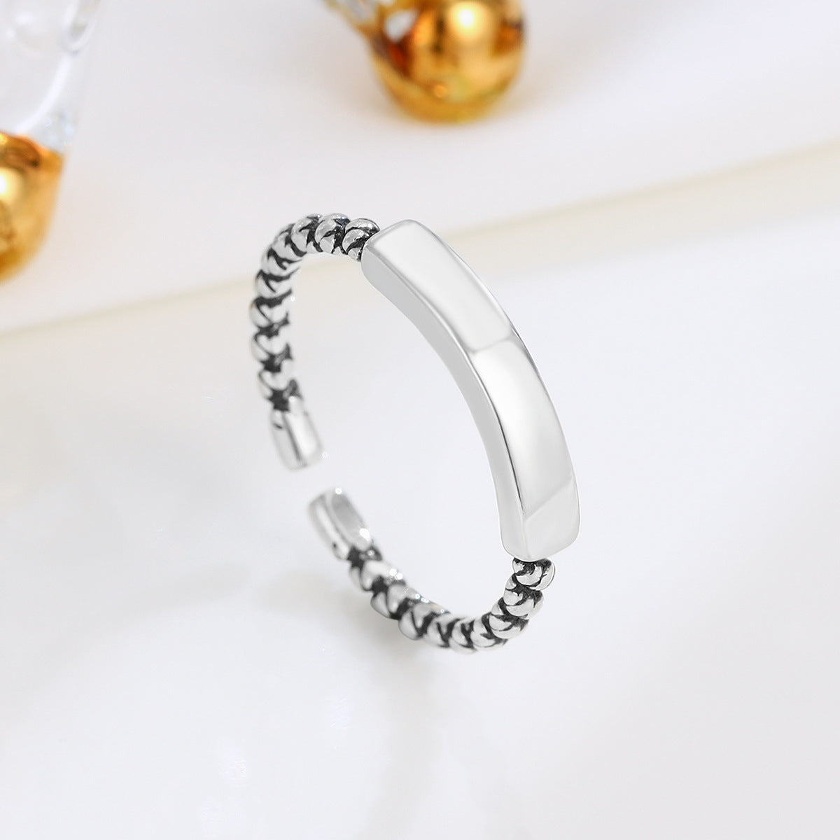 S925 Vintage Glossy Twisted Open Ring