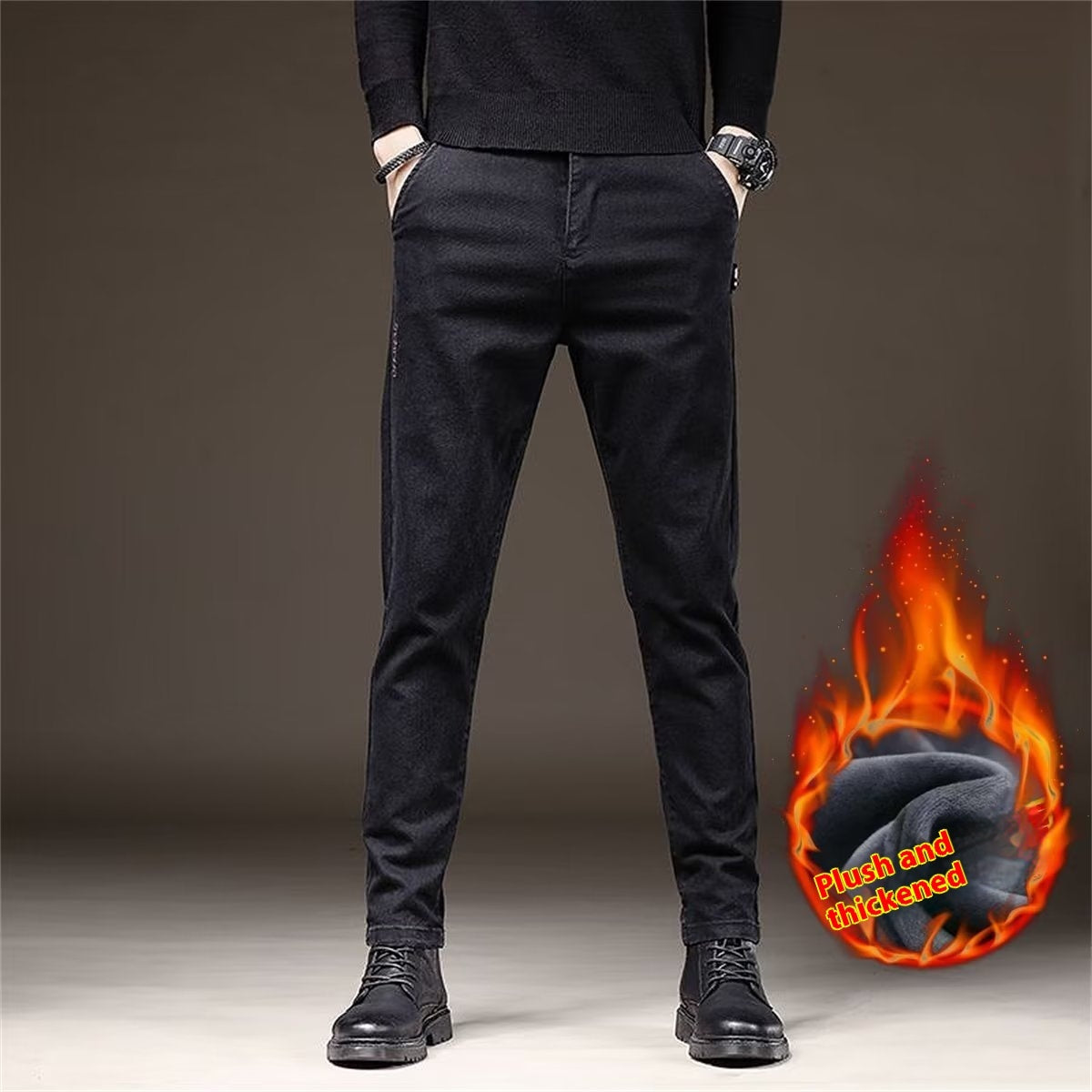 Men's Straight Business Thick Trousers