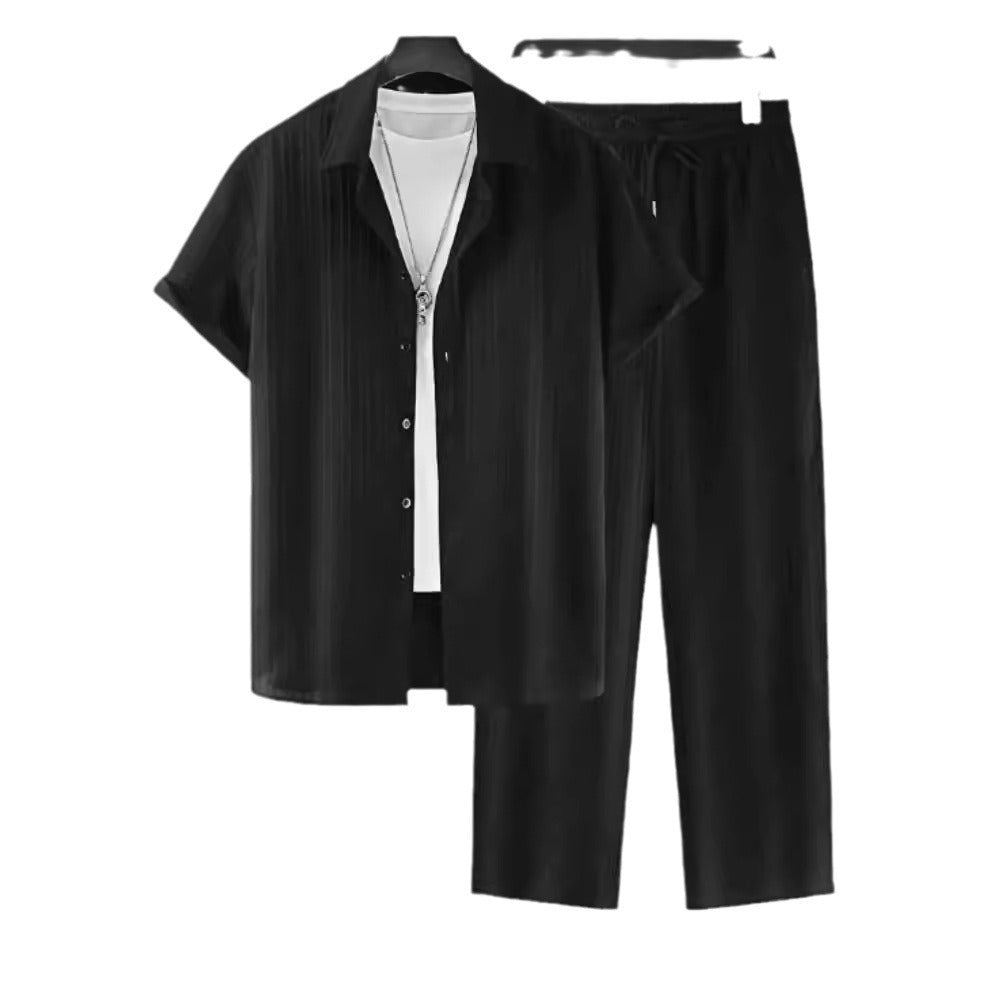 Striped Short Sleeve Lapel Suit