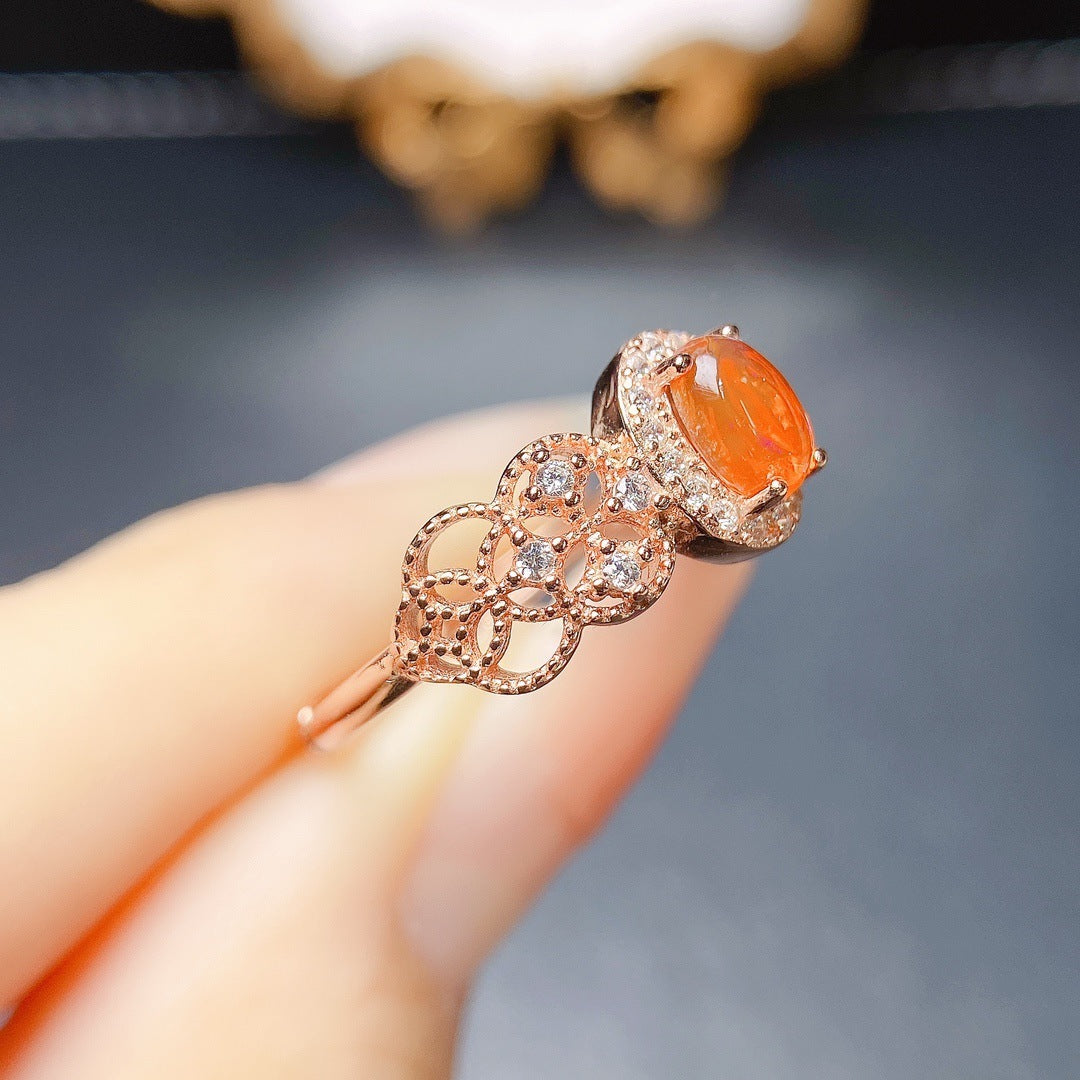 S925 Silver Fire Opal Ring