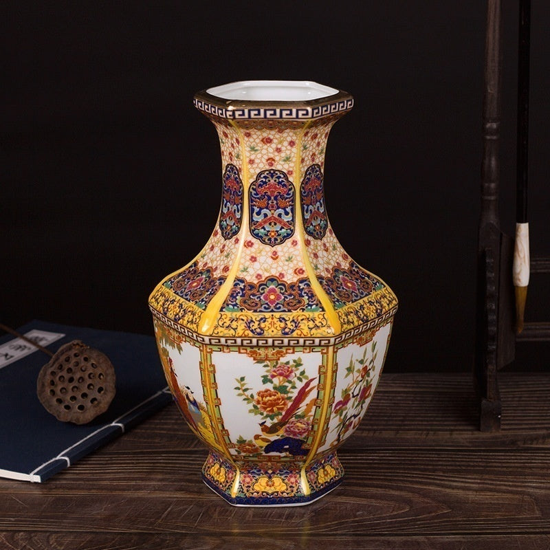 Enamel Hexagonal Porcelain Vase