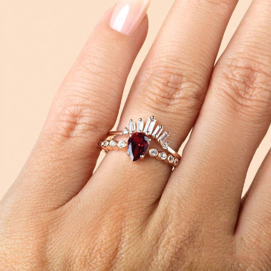 S925 Silver Waterdrop Ruby Zircon Ring