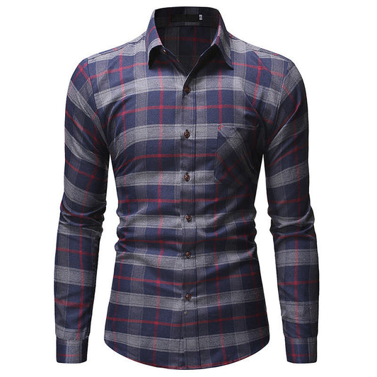 Men's Plaid Long Sleeve Cotton Shirt