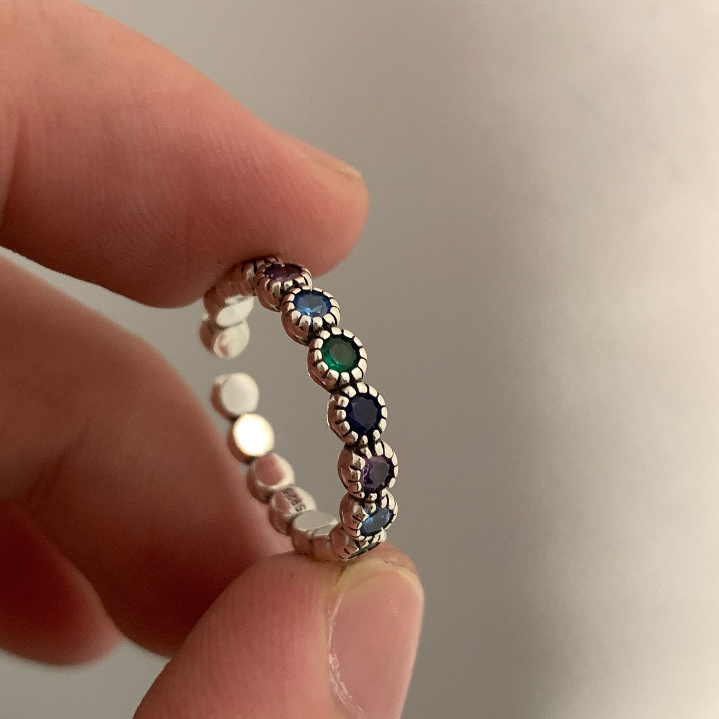 S925 Silver Retro Rainbow Zircon Ring