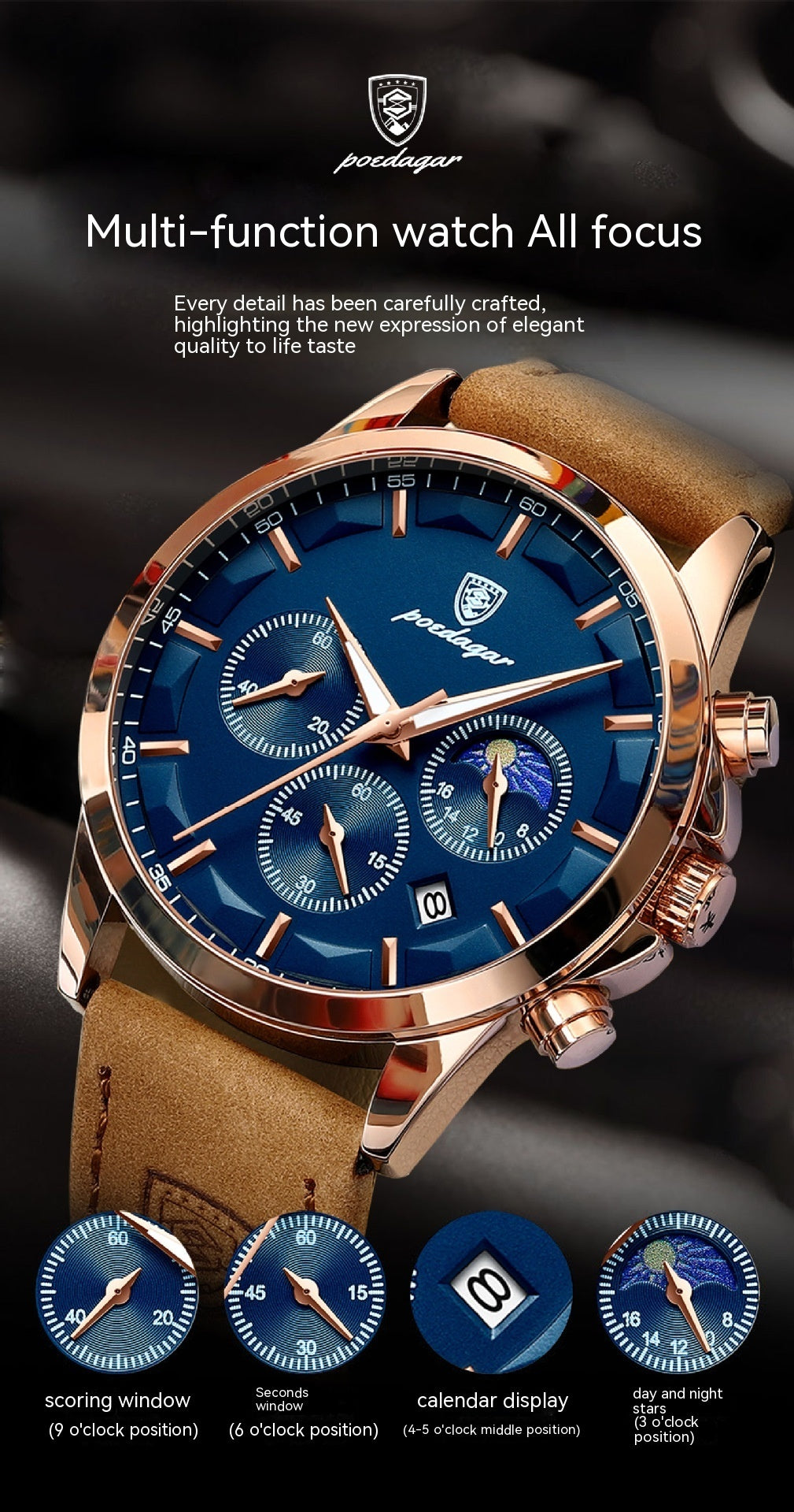 Waterproof Men’s Quartz Multifunction Watch