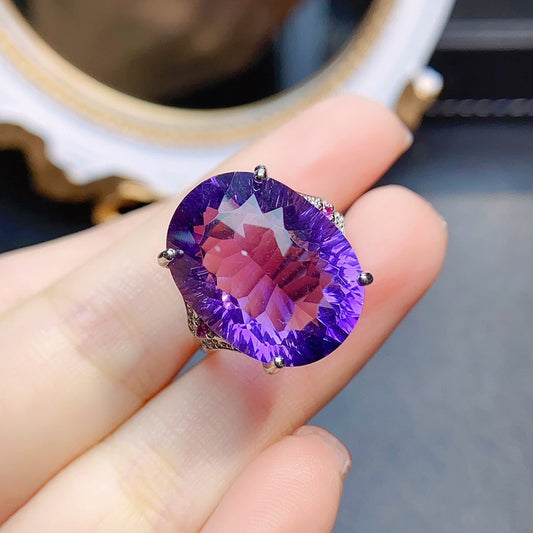 S925 Silver Natural Amethyst Ring