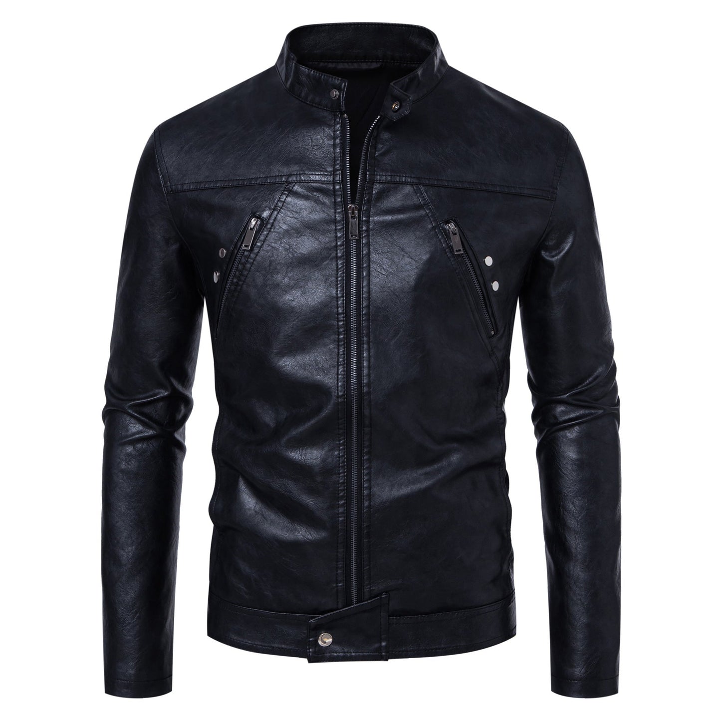 Men’s Leather Stand-up Collar Jacket