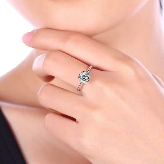 S925 Silver Six Prong Crown Diamond Ring