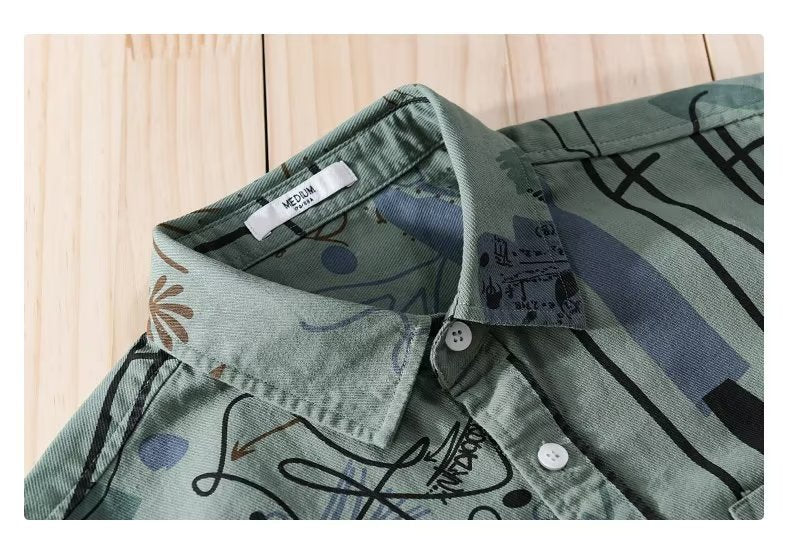 Men's Loose Print Long Sleeve Shirt