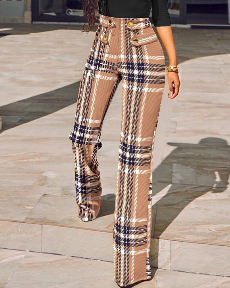 Womens Plaid Cut-Out Sports Pants