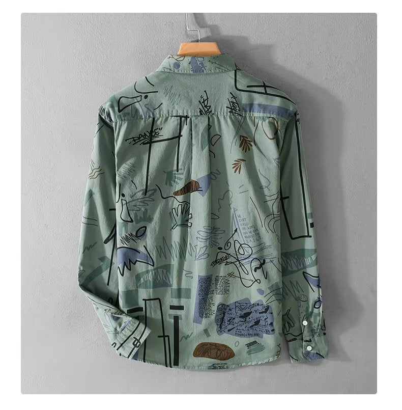 Men's Loose Print Long Sleeve Shirt