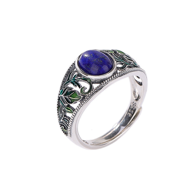S925 Silver Lapis Lazuli Leaf Ring