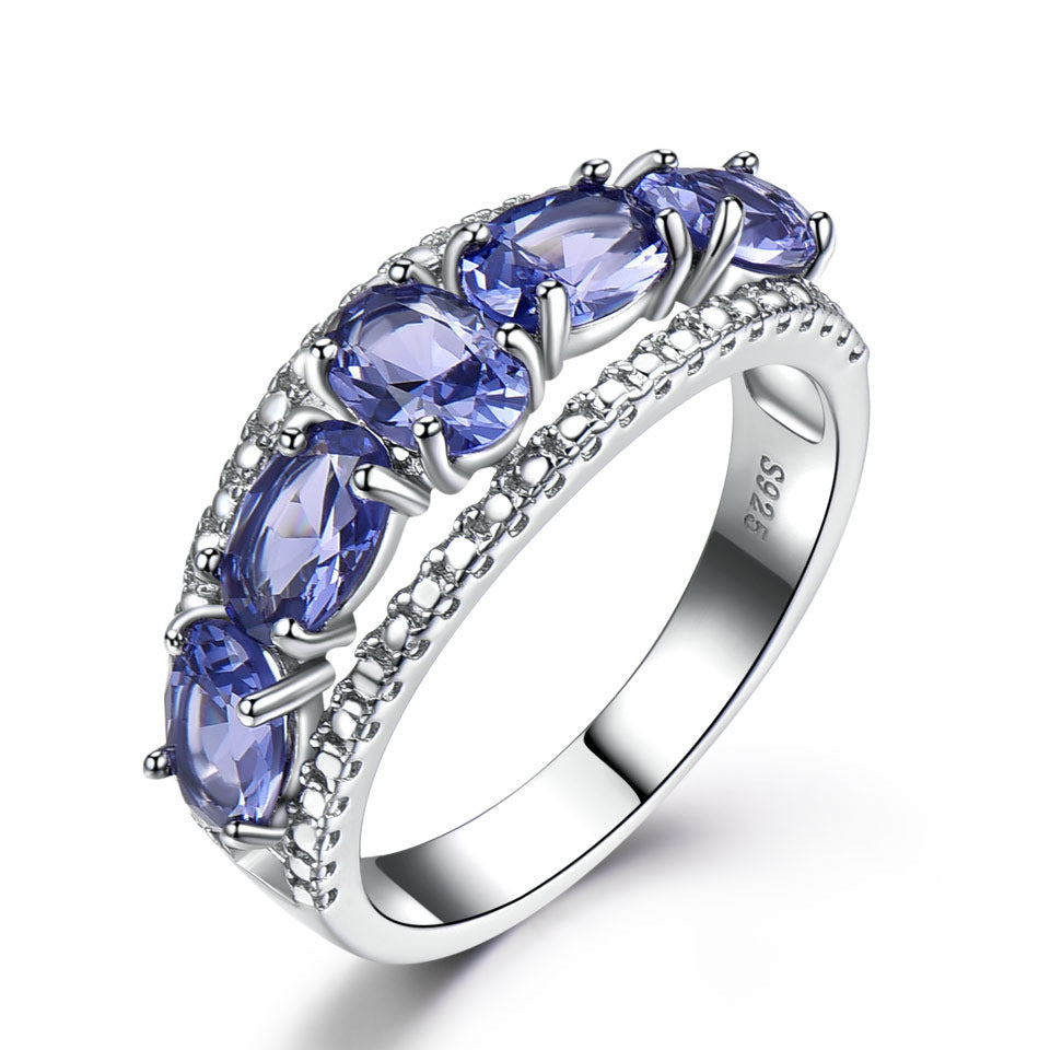 S925 Silver Sapphire Tanzanite Ring