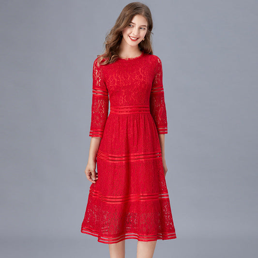 Women's Elegant Waist-Defined Lace Dress