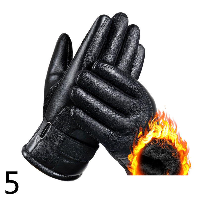 Men's Winter Riding Thick Velvet Windproof Leather Gloves
