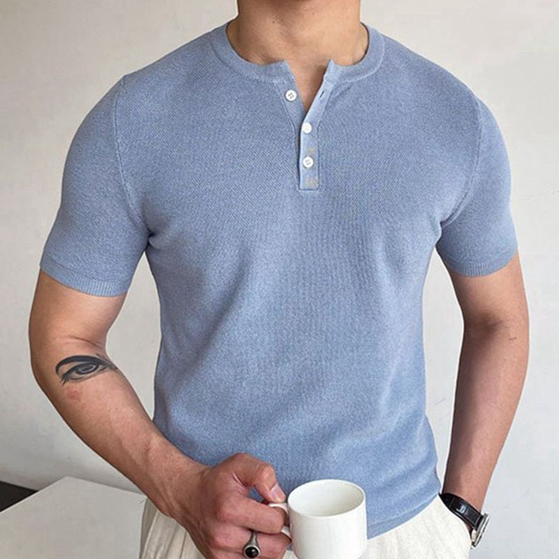 Round Neck Woolen Short Sleeve Shirt