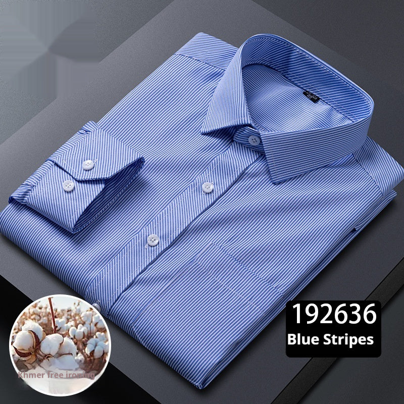 Men's Long-sleeve Plaid Business Shirt with Square Collar