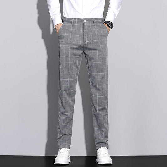 Men's Slim Plaid Straight Pants