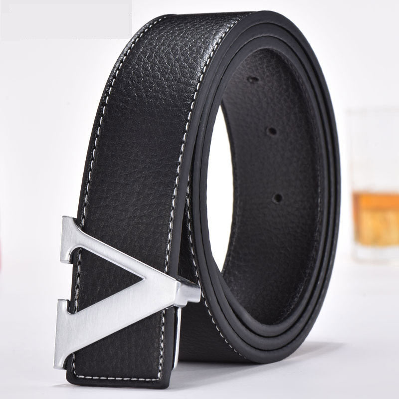 Leather Smooth Buckle Letter Belt