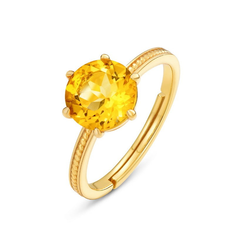 S925 Silver Round Natural Citrine Ring