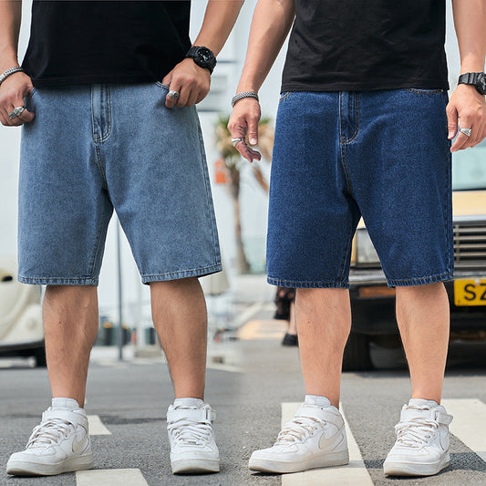 Loose Fit Plus-size Straight Denim Shorts