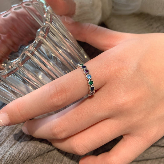 S925 Silver Retro Rainbow Zircon Ring
