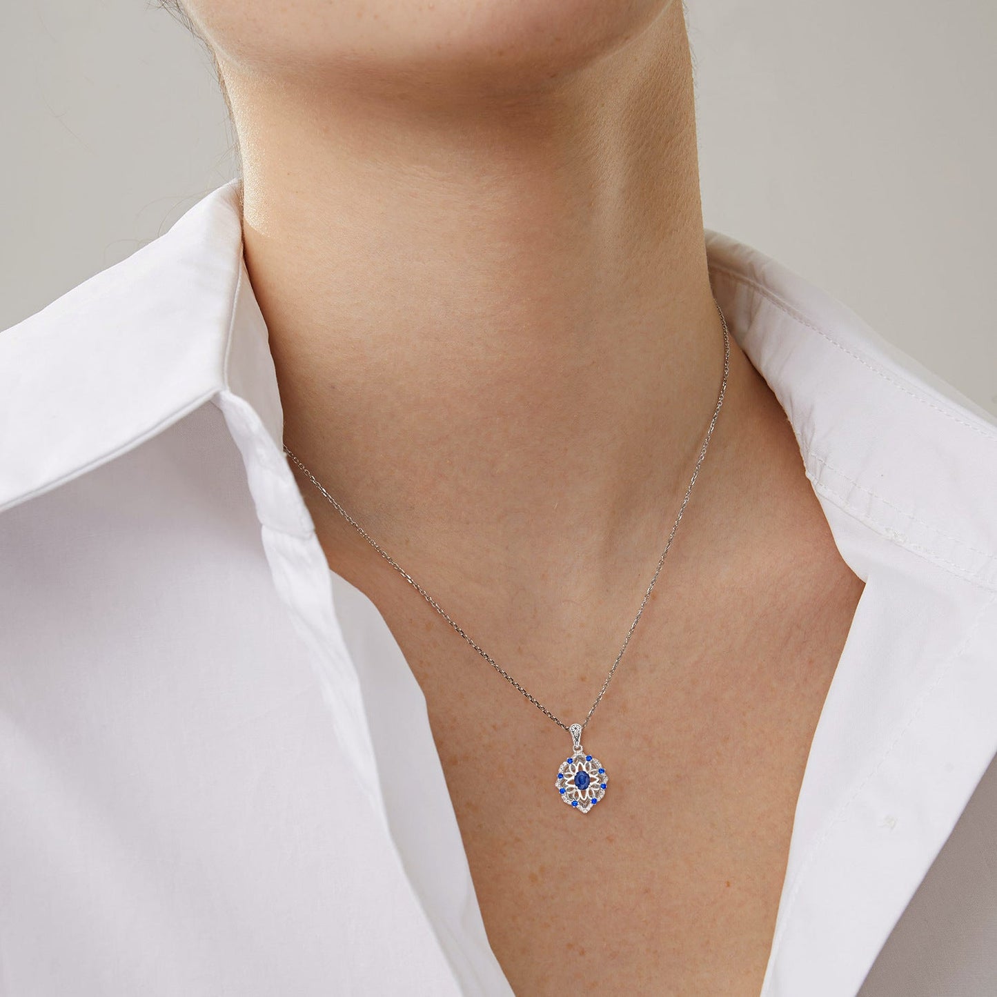 S925 Silver Natural Sapphire Pendant
