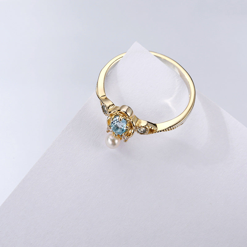S925 Silver Natural Blue Topaz Ring