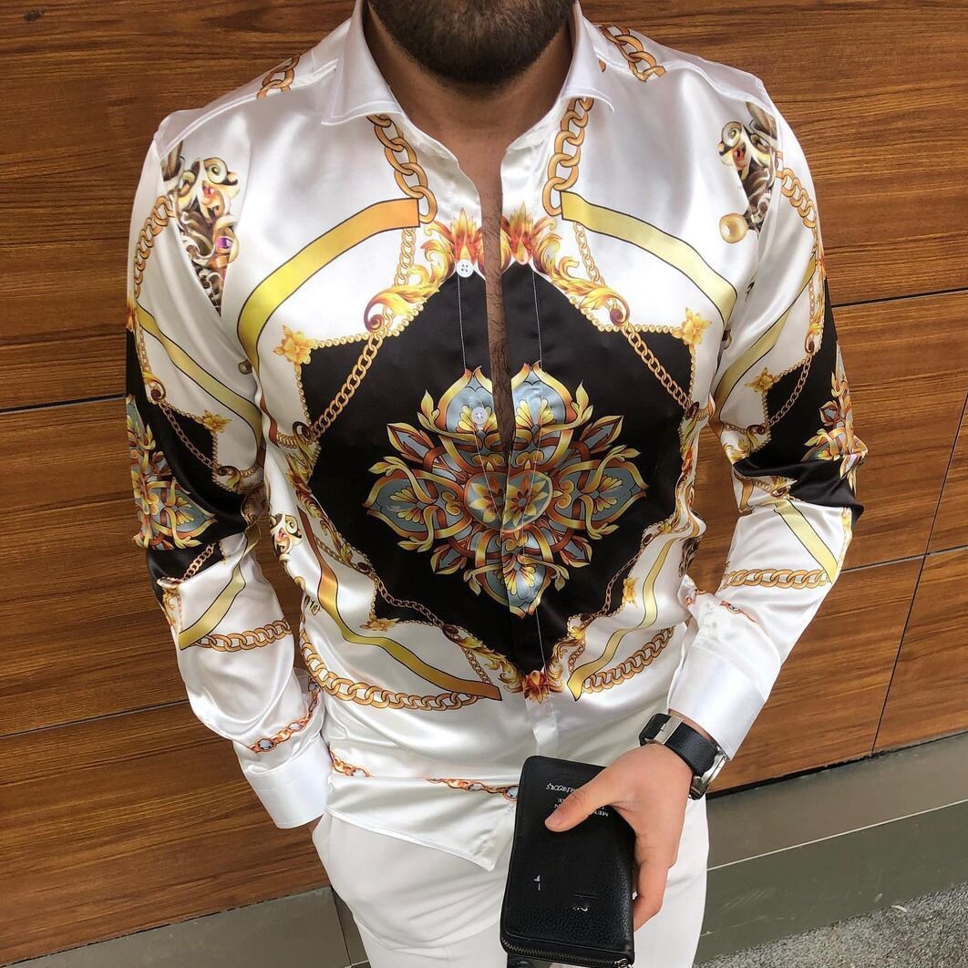 Men's Printed Lapel Youth Top