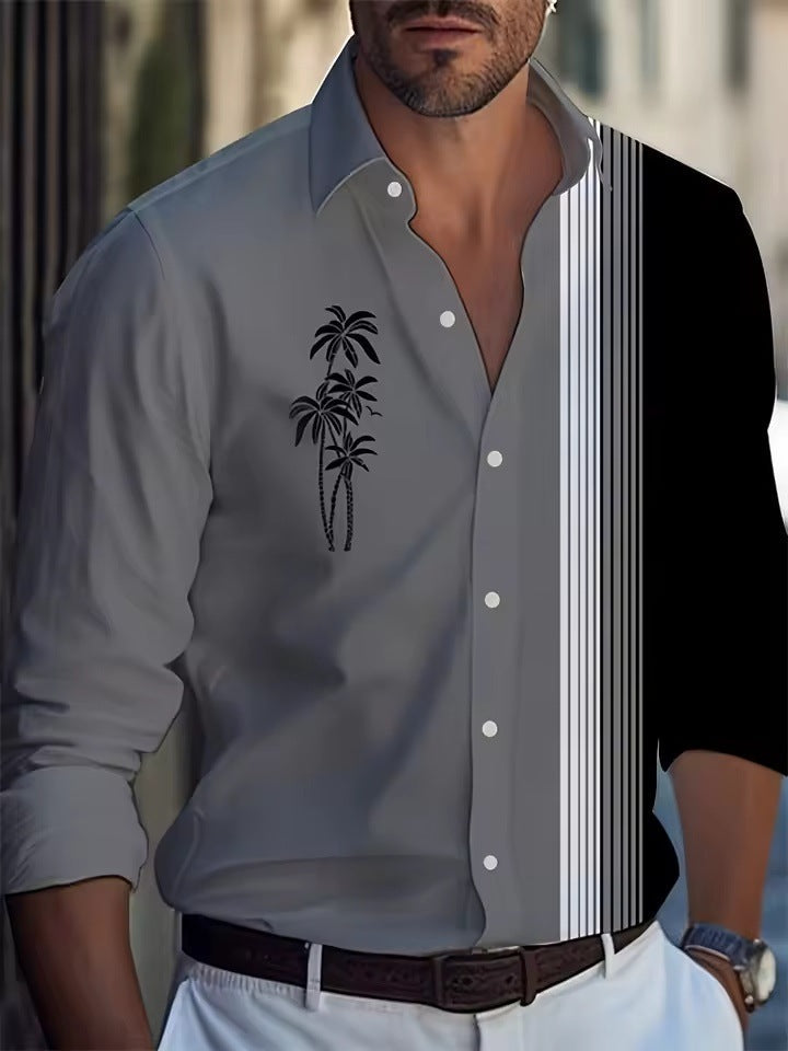 Men's Palm Tree Striped Printed Shirt