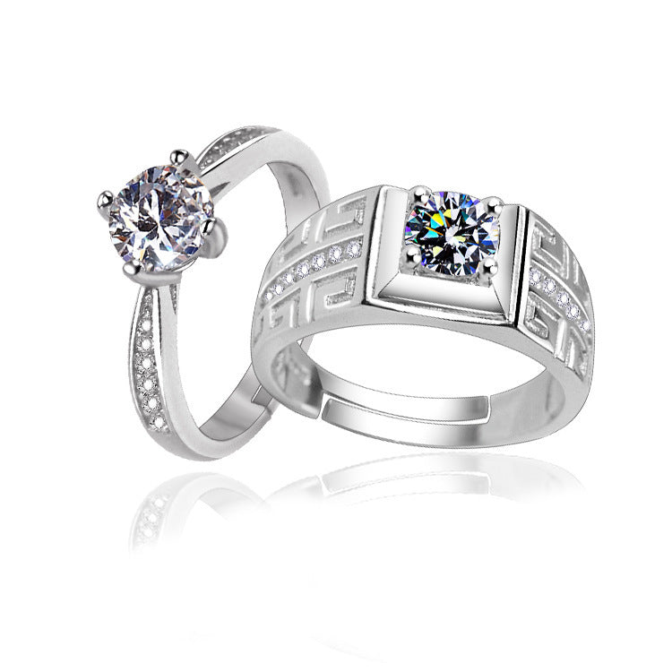S925 European American Couple Ring