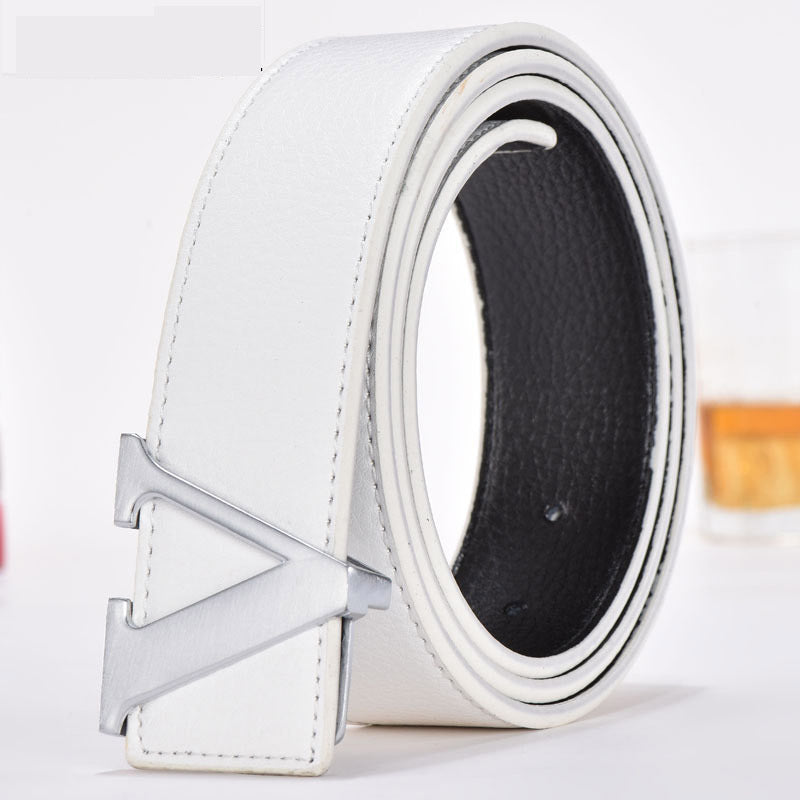 Leather Smooth Buckle Letter Belt