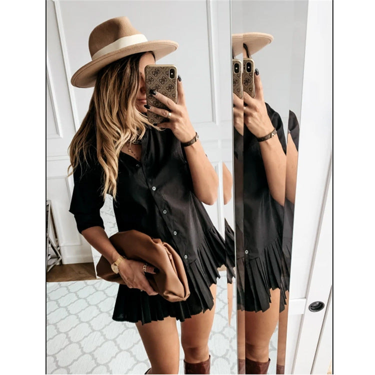 Modern Pleated Shirt Dress
