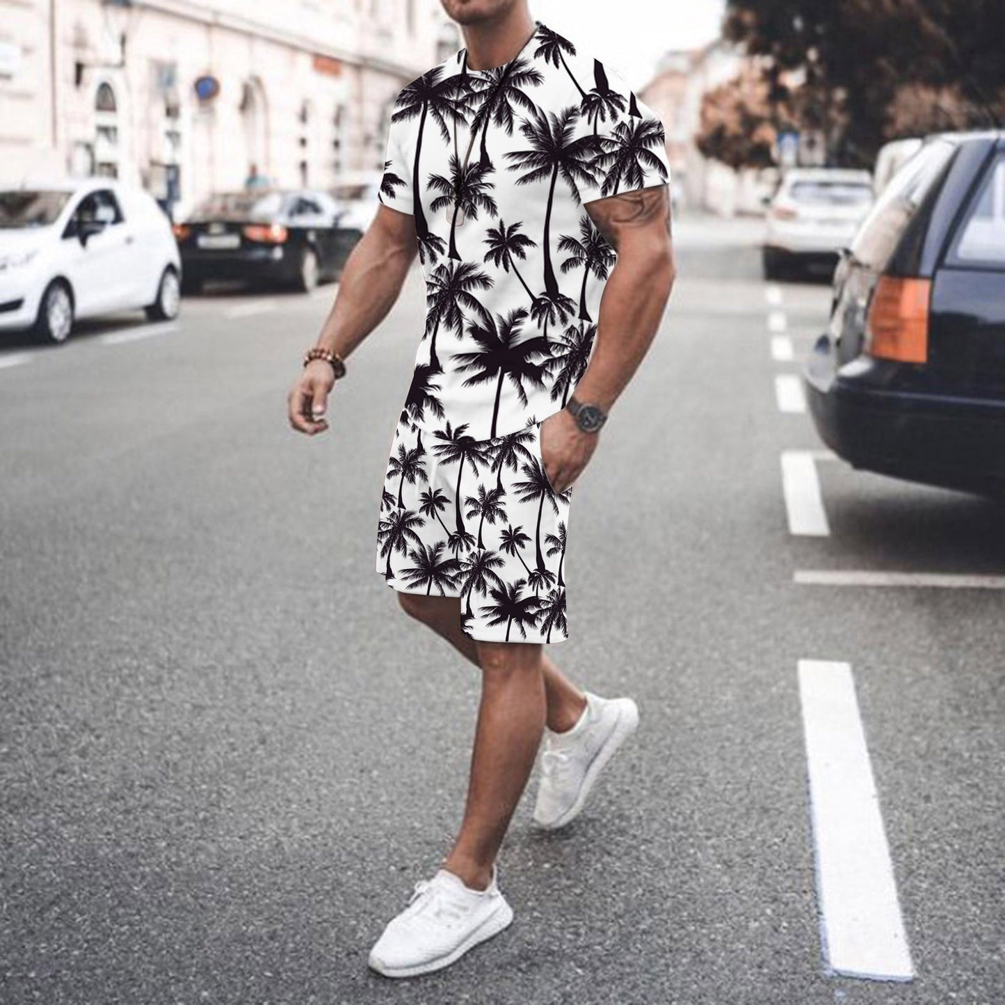 Men's Striped Print Short Suit