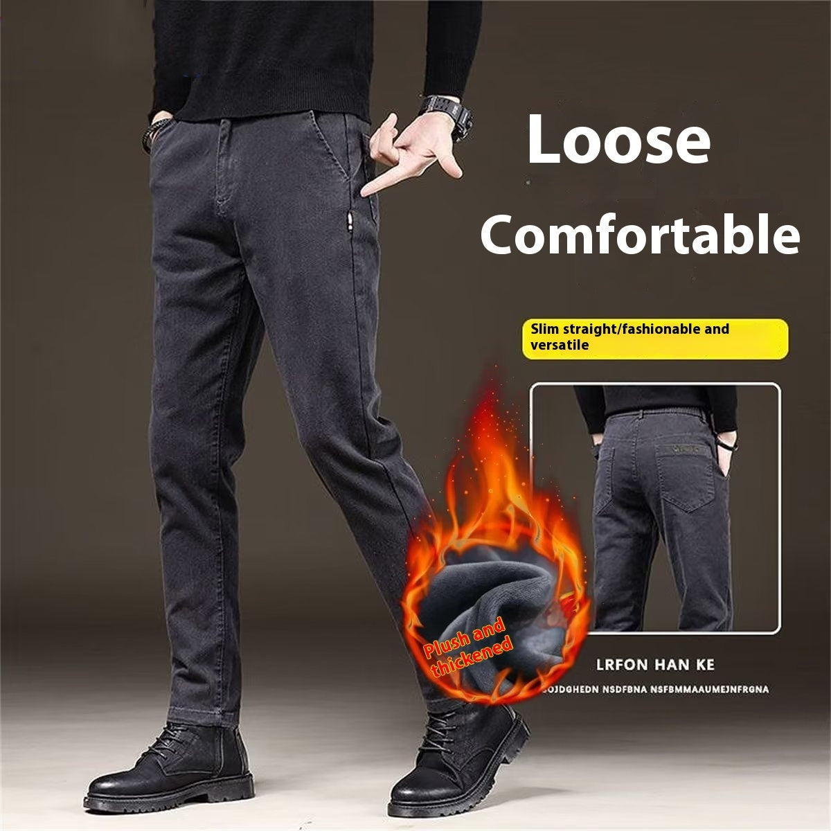 Men's Straight Business Thick Trousers