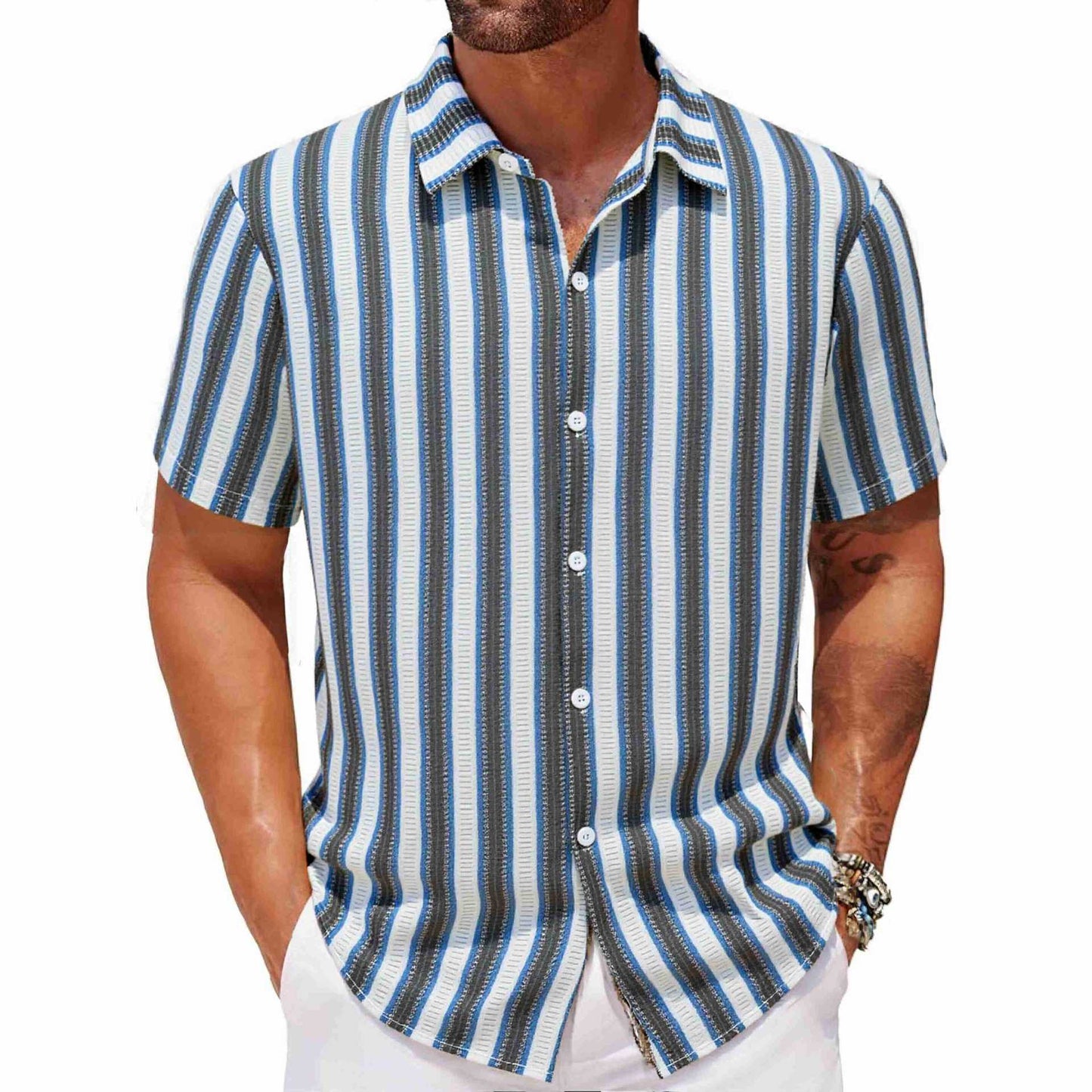 Men’s Beach Striped Short Sleeve Shirt