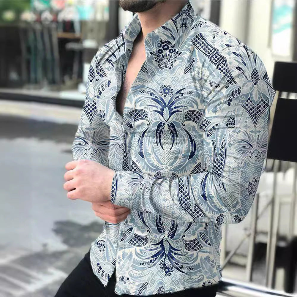 Men's Printed Lapel Youth Top