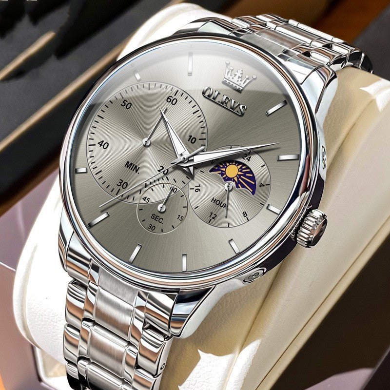 Men’s Multifunction Steel Waterproof Quartz Watch