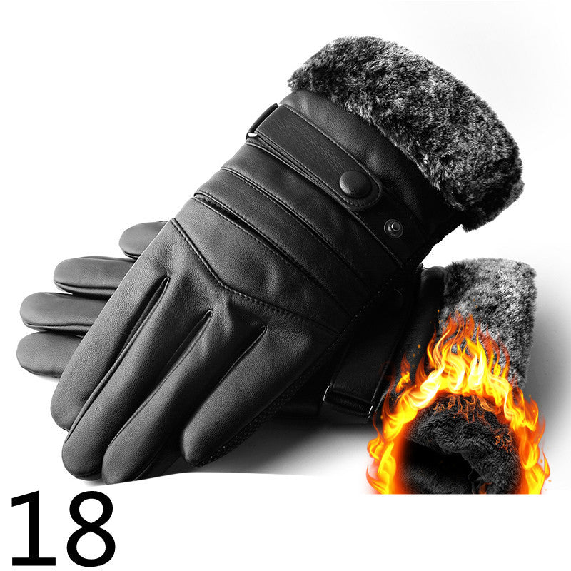Men's Winter Riding Thick Velvet Windproof Leather Gloves