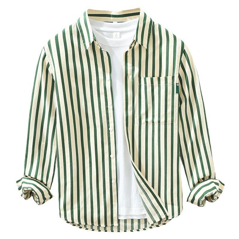 Loose Vertical Striped Long-sleeve Shirt