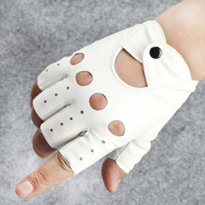 Men's Half Finger Leather Hip Hop Gloves