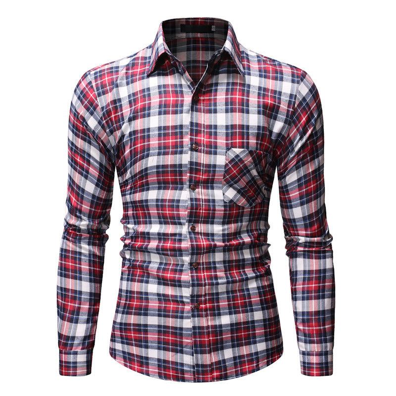 Men's Plaid Long Sleeve Cotton Shirt