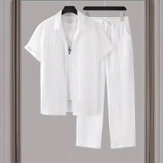 Striped Short Sleeve Lapel Suit