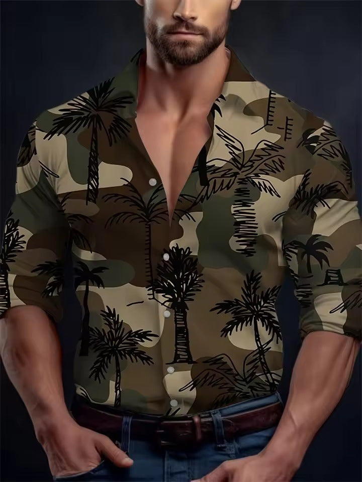 Men's Palm Tree Striped Printed Shirt