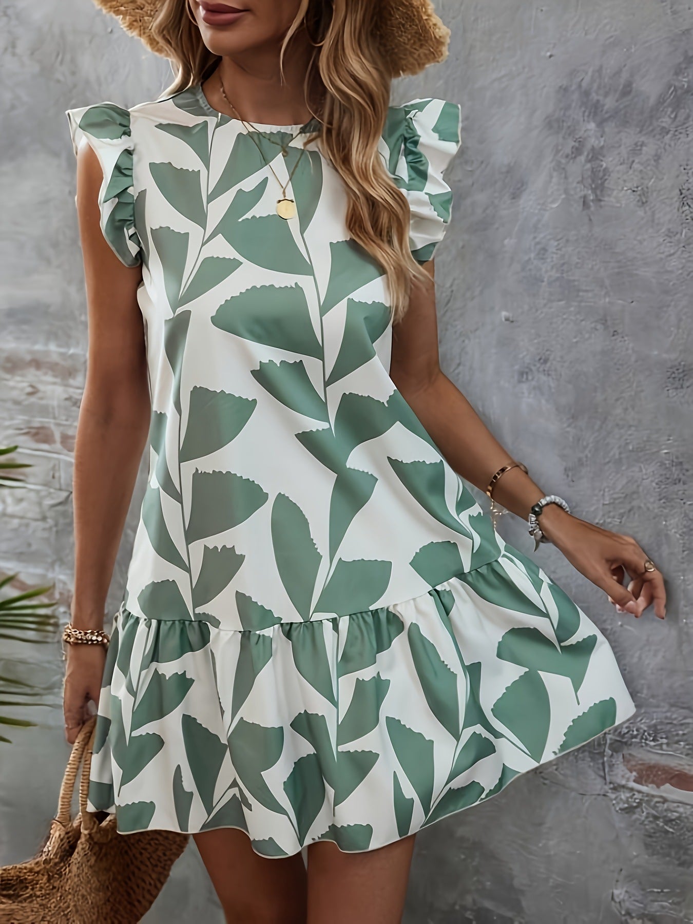 Elegant Printed Round Neck Dress
