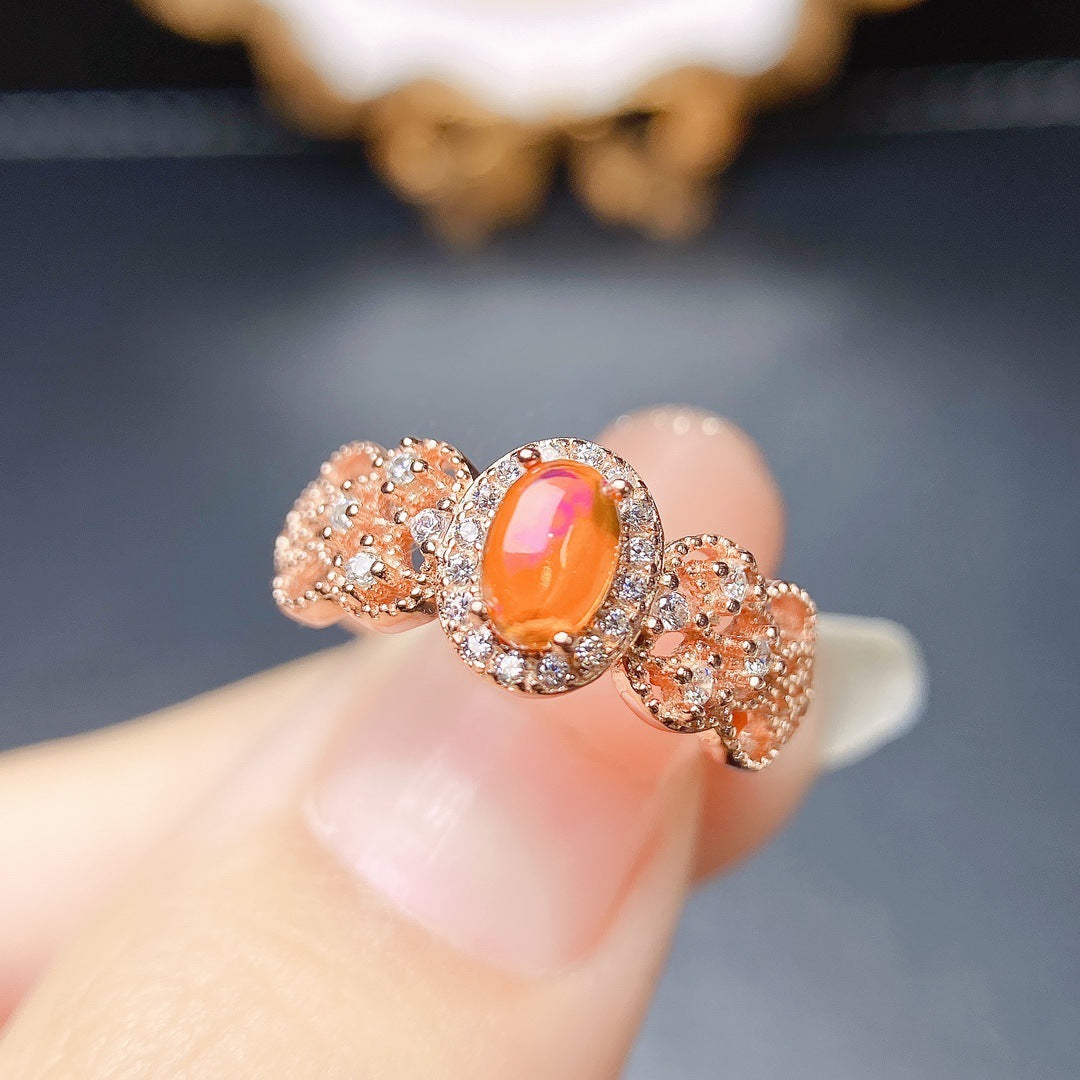 S925 Silver Fire Opal Ring