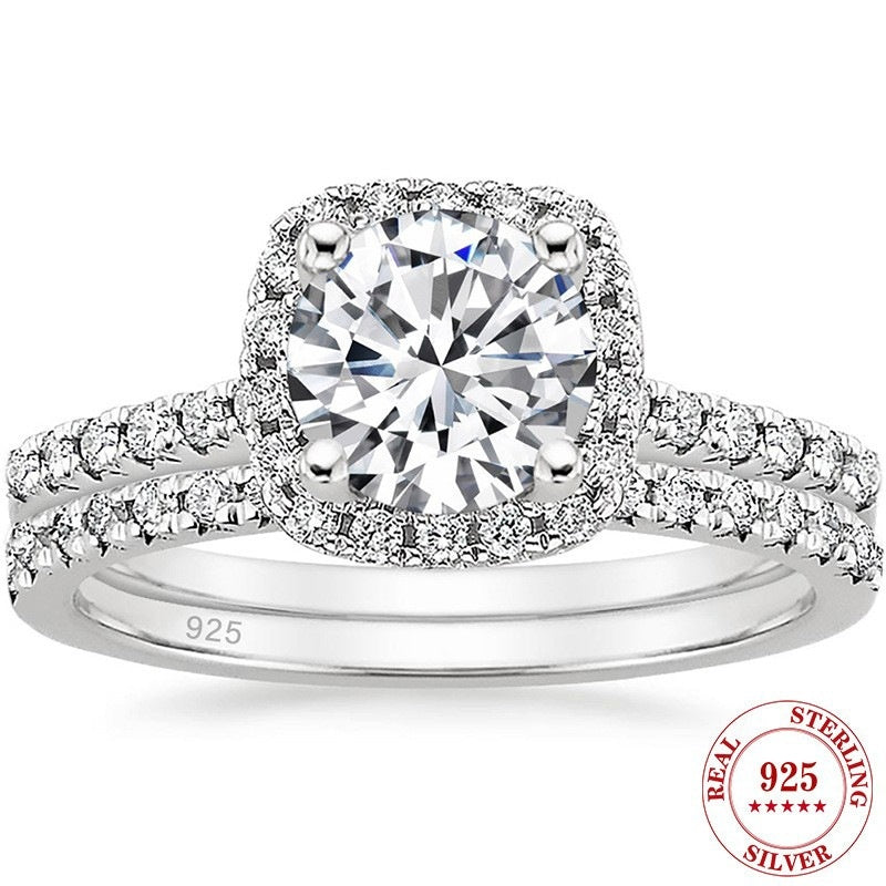 S925 Round Zircon Set Ring